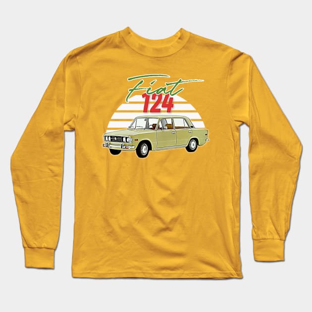 Fiat 124 / Retro Italian Car Lover Gift Design Long Sleeve T-Shirt by DankFutura